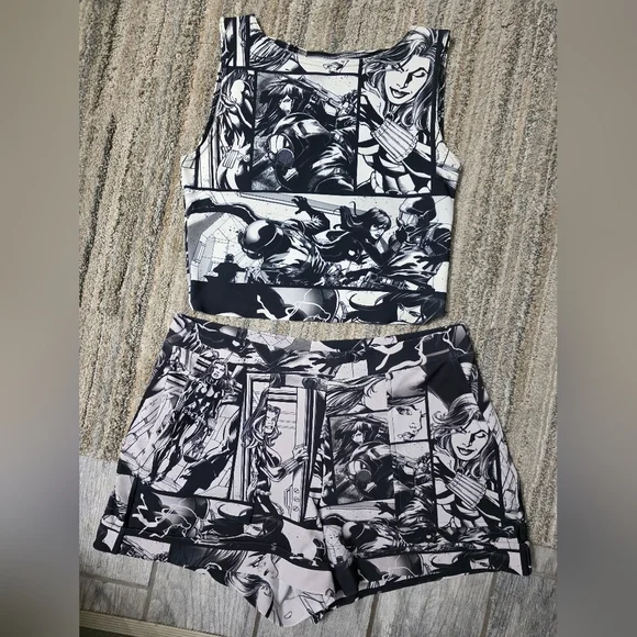 Blackmilk Marvel Black Widow Short Set Wifey Top M Rare Flawed Dollskill Comic - Picture 2 of 15